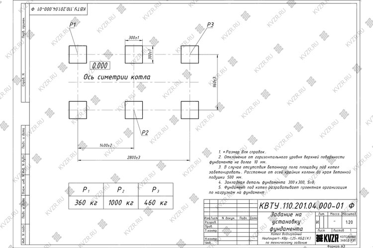 Котел на угле дровах 1.25 МВт с колосниками фундамент